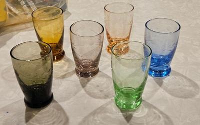 Glass 1950s colored shot glasses