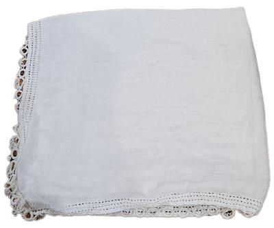 Handkerchief White With White Crochet Circle Border Hand Rolled Linen