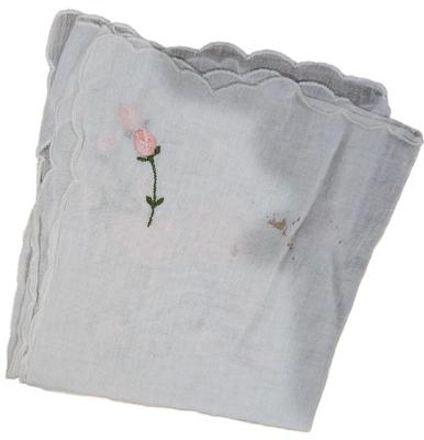 Handkerchief white scallop border pink flowers on green stem
