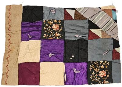 Block Rescued From A Crazy Quilt Circa 1890s Fabric 14 x 10.5 With Backing