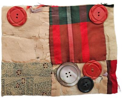 Block Rescued From A Crazy Quilt Circa 1890s Fabric Along With Antique Buttons