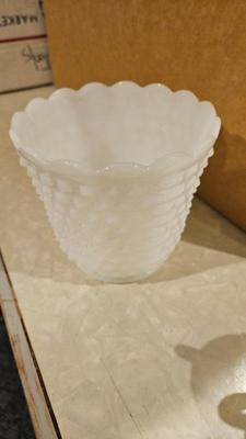 Vintage anchor hocking hobnail milk glass jardiniere small footed