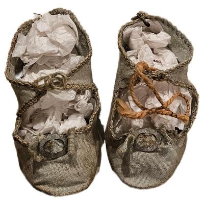 1900s child s burlap or muslin open at the top shoes