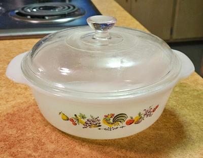 Fire King Chanticleer Rooster #447 1.5 Qt Casserole