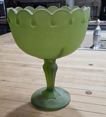 Glass depression uranium glass green urn 2 sizes