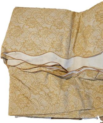 Gold flowered vinyl tablecloth