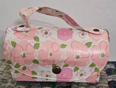 1960 s little girls vinyl pink flowers mini purse