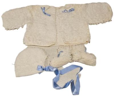 1960s baby boys fuzzy coat hat, booties