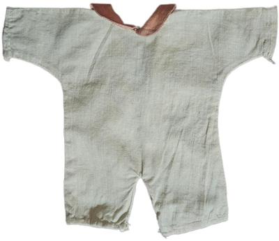 Edwardian doll romper with red brown collar
