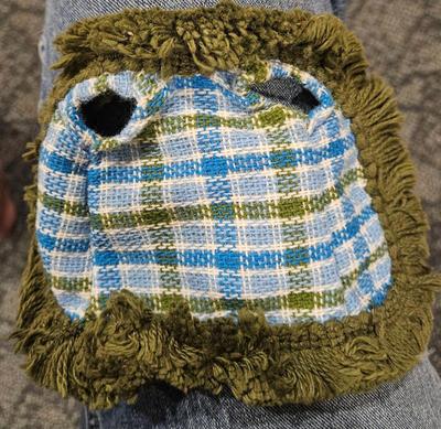 Outfit 34 olive green and blue plaid vest with olive fringe pants