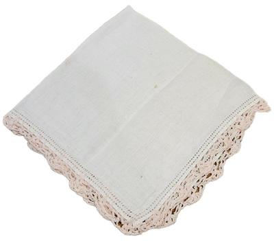 Handkerchief White Pink Crochet Border Linen