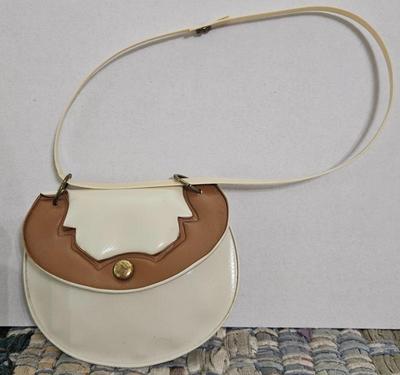 1960 s little girls vinyl tan and beige mini purse
