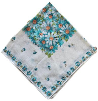 Handkerchief white teal flowers teal flowers border