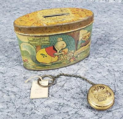 Antique brass locket tin bank
