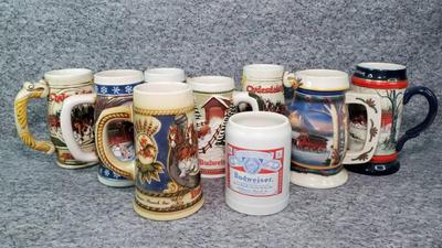 9 vintage budweiser steins