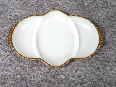 Mid century fireking gold trim milk glass relish tray