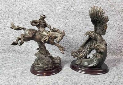 Eagle and bucking bronco cowboy figures