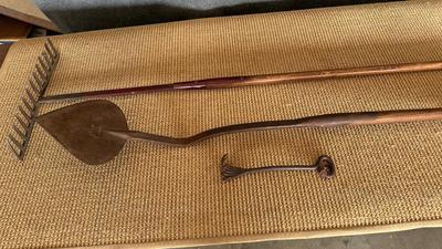 Vintage Garden Tool Lot | Metal Rake, Heart-Shaped Hoe, And Mini Hand Cultivator