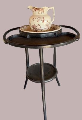 Ebonized Wooden Washstand | Oval Top with Handles & Lower Shelf | Pitcher & Basin Display Stand