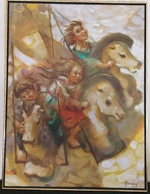 "RIDING THE WIND" LARGE ORIGINAL OIL PAINTING BY GEORGE MICHAUD