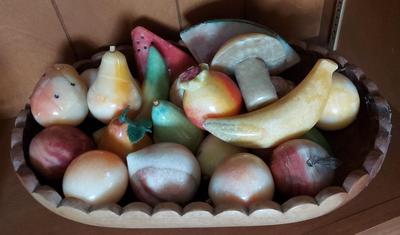 DECORATIVE WOOD BOWL OF PRODUCE MADE OF STONE