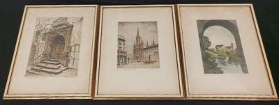 COLOFUL SIGNED ETCHINGS OF EUROPEAN ARCHITECTURE BUILDINGS