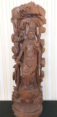 HAND-CARVED WOODEN CHINESE BUDDHA SCULPTURE