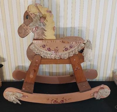 VINTAGE FLORAL WOODEN ROCKING HORSE 