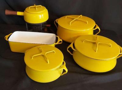 VINTAGE DANSK KOBENSTYLE YELLOW ENAMEL PANS