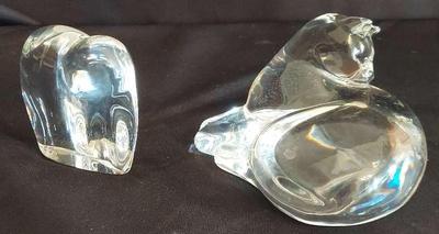BACCARAT CRYSTAL ELEPHANT AND CAT FIGURINES 