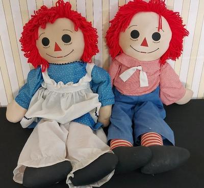 VINTAGE LARGE RAGGEDY ANN AND ANDY DOLLS
