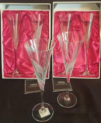 SIX "LILY OF THE VALLEY" FLUTES BY HOYA CRYSTAL 