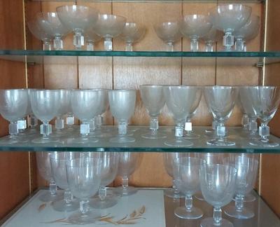 LARGE LOT OF VINTAGE "WHEAT" ETCHED GLASSES