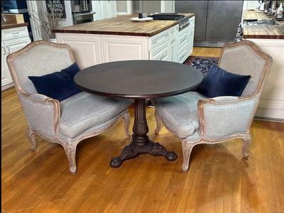 Cast Iron Chairs and Restoration Hardware Club Chairs 