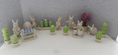 Lot Of (15) Dept 56 Easter Snowbunnies With Trees