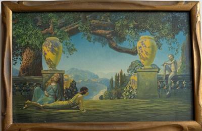 Vintage Roy Grossman "Garden Of Melody" Framed Print In Glass Front Hand-carved Wooden Frame