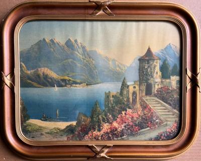 Vintage Framed Castle with Lake & Mountains
