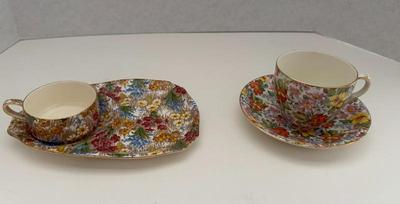 Lot (2) Vintage Cup/Saucer Floral Pattern Chintz- Longton Winterton & Royal Winton Margarite