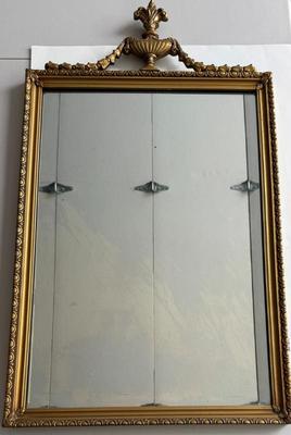 Antique Mirror In Gold Painted Carved Wood Frame