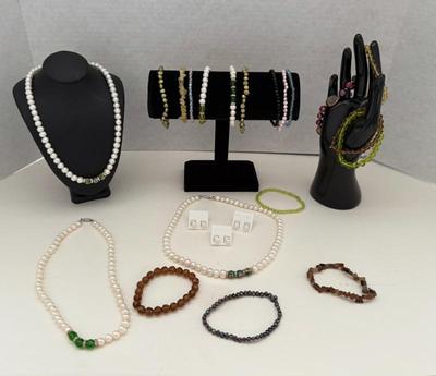 Lot Of Costume Jewelry- Glass, Pearl & Beaded Bracelets, Necklaces & Earrings