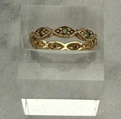 14K Yellow Gold Ring W/Green Stones, Size 6, 2.28 Grams