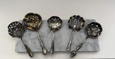 Lot (5) Vintage Sterling Silver Bonbon/Sugar Spoons, 82.27 Grams.