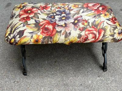 Antique Cast Iron And Upholstered Foot Stool