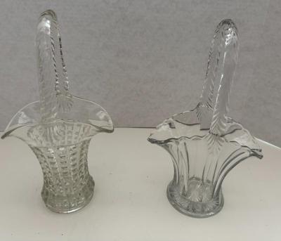 Lot (2) Vintage Bride's Baskets- (1) Clear & (1) Block Pattern