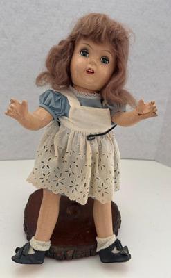 Vintage Composite Doll On Wooden Stand