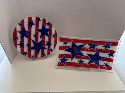 Pair Of Peggy Karr "Stars & Stripes" Glass Platter & Plate
