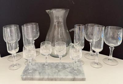 Lot Of Princess House Crystal - Pitcher W/ Wine, Champagne & Liqueur Glasses