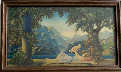 Vintage R.A. Fox "Love's Paradise" Print In Glass Front Wooden Frame