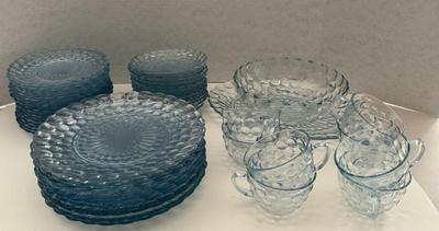 Lot Vintage Blue Bubble Glass Dinner Service Set