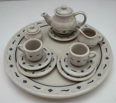 Set Of Longaberger Collector's Club Mini Tea Set- Tea Pot , Sugar & Creamer, Tea Cups W/ Saucers, Plates